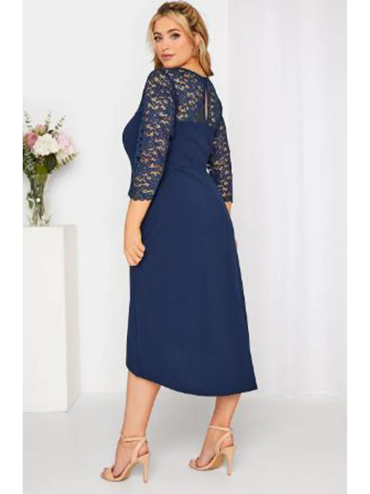 Dresses For Women Navy Blue Lace Sweet Midi