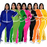 Two Piece Set Women Sweatsuit Zip Striped
