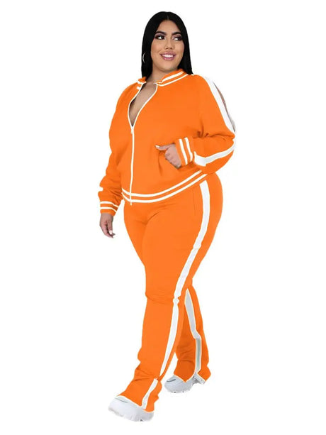 Two Piece Set Women Sweatsuit Zip Striped