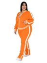 Two Piece Set Women Sweatsuit Zip Striped