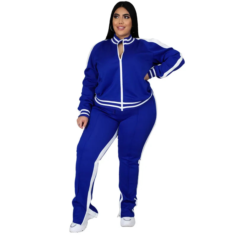 Two Piece Set Women Sweatsuit Zip Striped