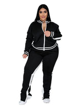 Two Piece Set Women Sweatsuit Zip Striped