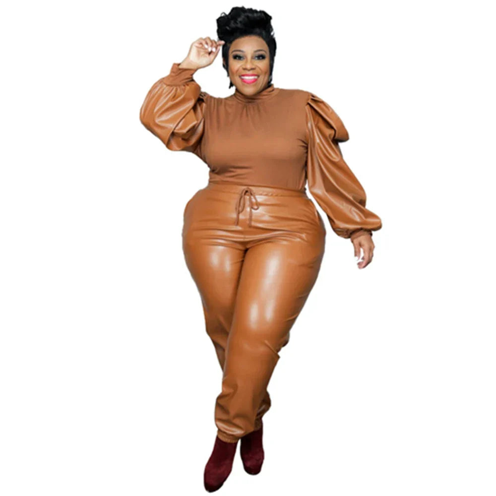 Leather Two Piece Set -5Xl Pu Fashion Women'