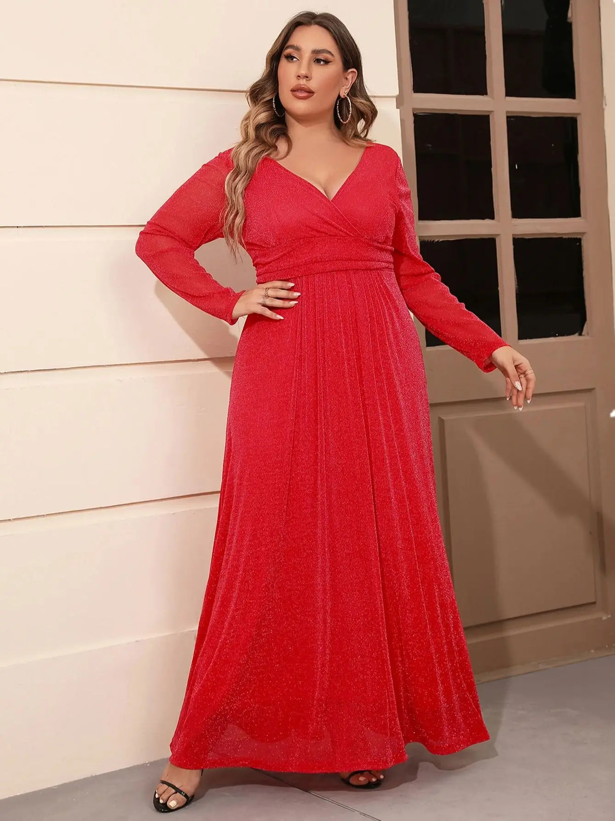 New Arrival Long Sleeve V Neck Mesh Evening
