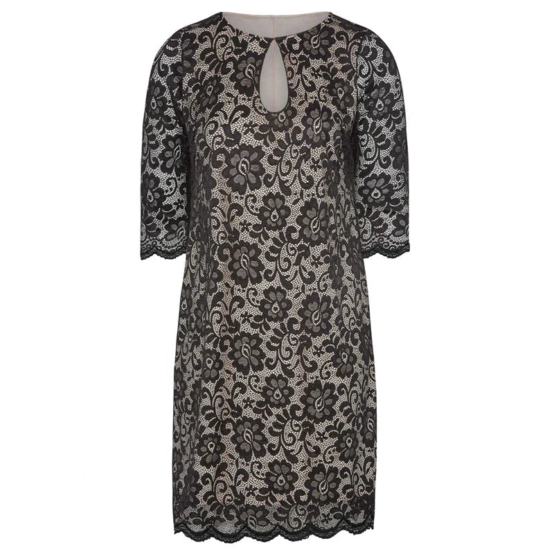 Spring Autumn Elegant Lace Dress Women Keyhole /