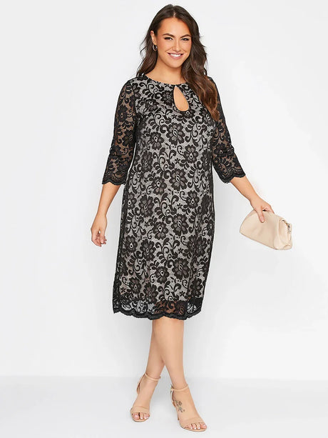 Spring Autumn Elegant Lace Dress Women Keyhole /