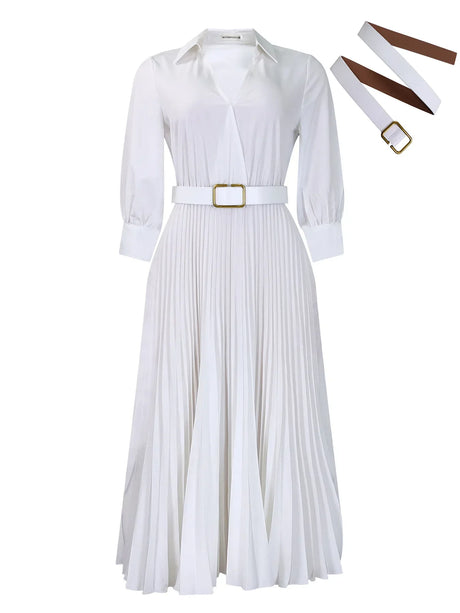 Spring New Solid Color Matching Belt V-Neck /