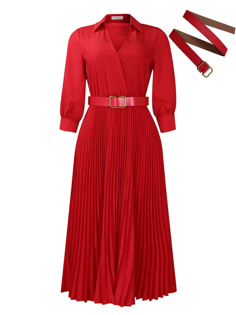 Spring New Solid Color Matching Belt V-Neck /