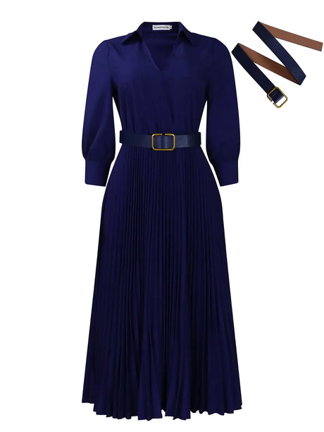 Spring New Solid Color Matching Belt V-Neck /