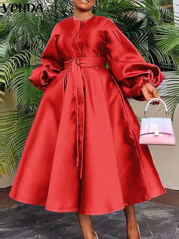 Vonda Long Party Dress Women Long Lantern Sleeve