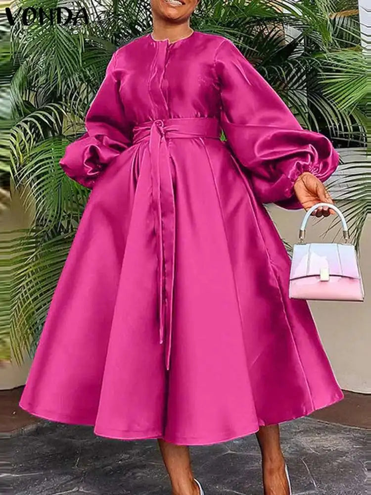 Vonda Long Party Dress Women Long Lantern Sleeve