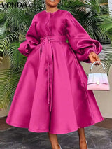 Vonda Long Party Dress Women Long Lantern Sleeve