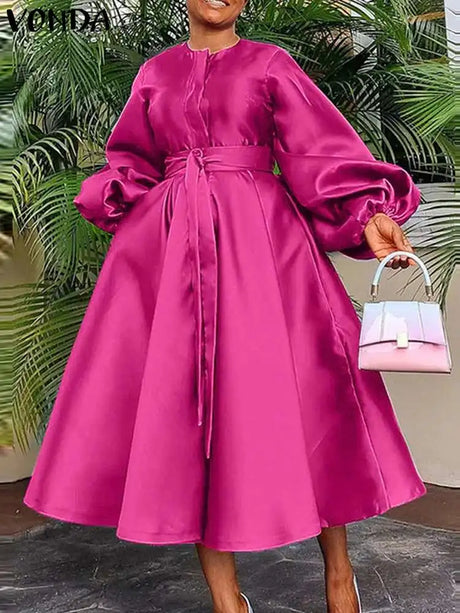 Vonda Long Party Dress Women Long Lantern Sleeve