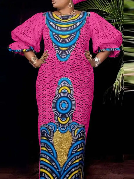 Vonda Women Maxi Dress Summer Puff Sleeve Printed