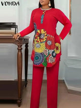 Vonda Women Pant Sets Autumn Vintage Matching Sets