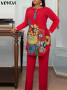 Vonda Women Pant Sets Autumn Vintage Matching Sets