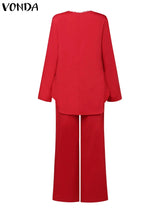 Vonda Women Pant Sets Autumn Vintage Matching Sets