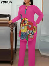 Vonda Women Pant Sets Autumn Vintage Matching Sets