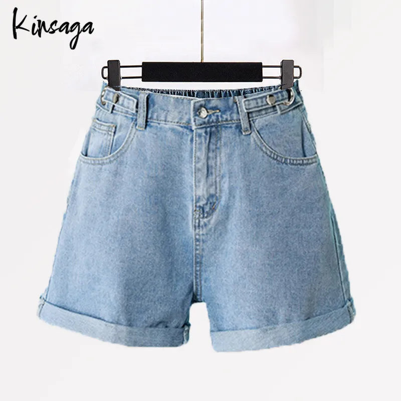 Plus Wide Leg Shorts Jeans Women