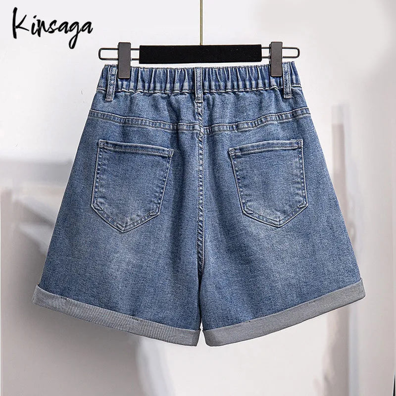 Plus Wide Leg Shorts Jeans Women