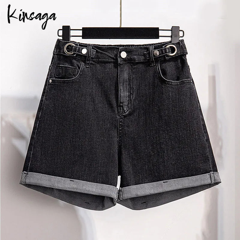 Plus Wide Leg Shorts Jeans Women