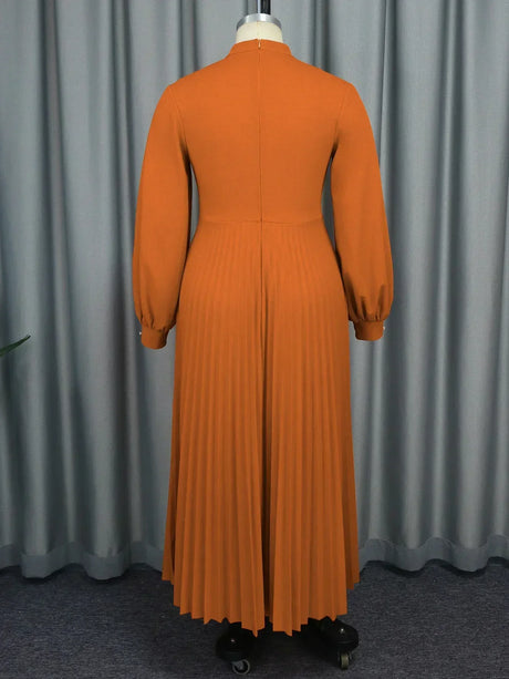 Women Brown Maxi Pleated Party Dress Long Lantern