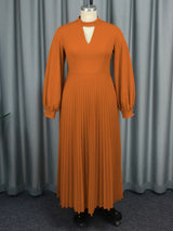Women Brown Maxi Pleated Party Dress Long Lantern