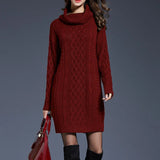 Women Casual Knitted Long Sleeve Winter Dresses Sweater