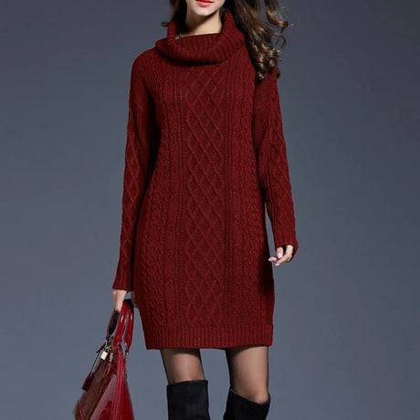 Women Casual Knitted Long Sleeve Winter Dresses Sweater