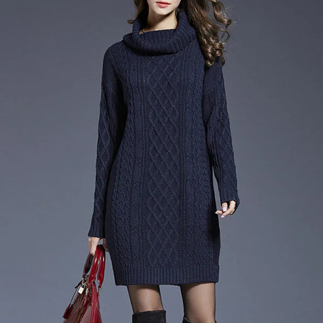 Women Casual Knitted Long Sleeve Winter Dresses Sweater