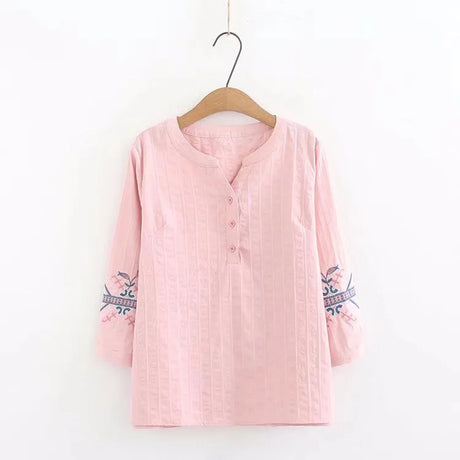 Women' Clothing Shirts Solid Jacquard Cotton Top With