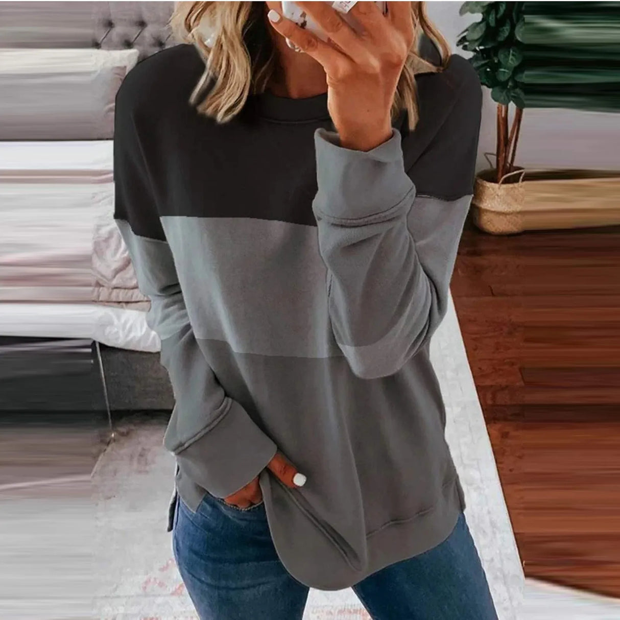 Women' Fashion Casual Long Sleeve Print Color Matching
