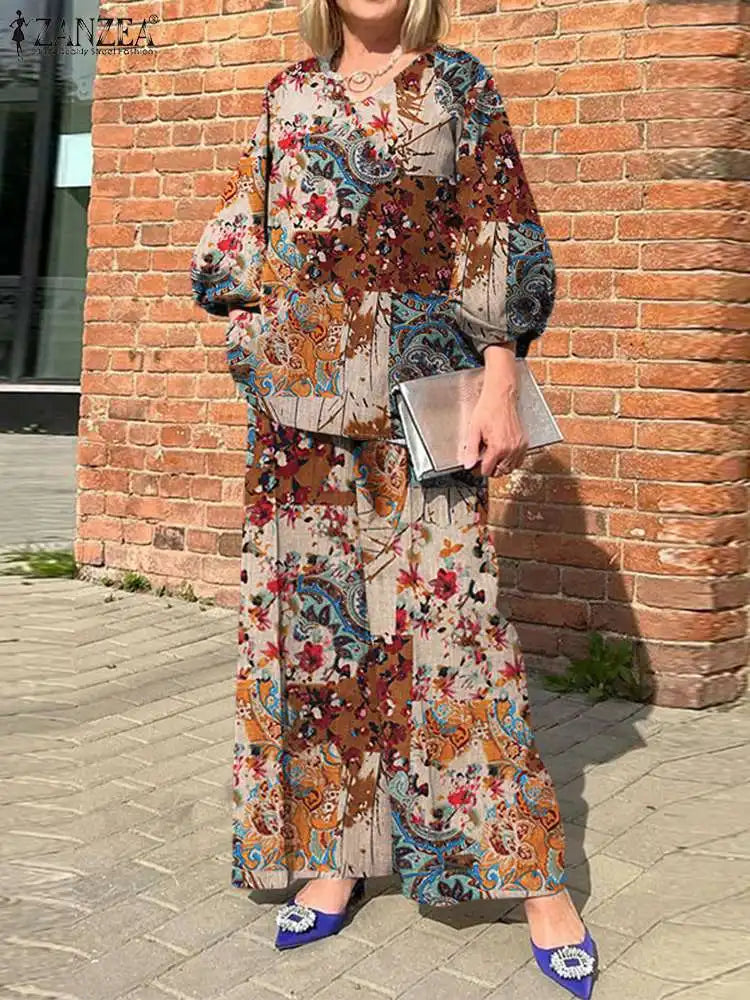 Zanzea Bohemian Matching Sets Casual Printed 2Pcs Suits