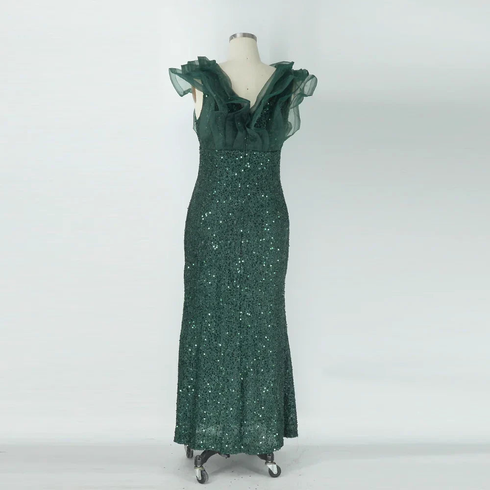 Plusee Female Dresses V-Neck Tiered Sleeve Sexy Slit