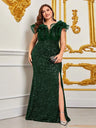 Plusee Female Dresses V-Neck Tiered Sleeve Sexy Slit