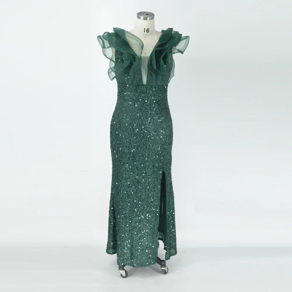 Plusee Female Dresses V-Neck Tiered Sleeve Sexy Slit