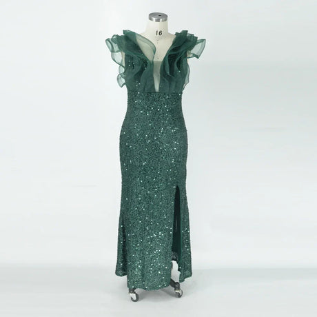 Plusee Female Dresses V-Neck Tiered Sleeve Sexy Slit