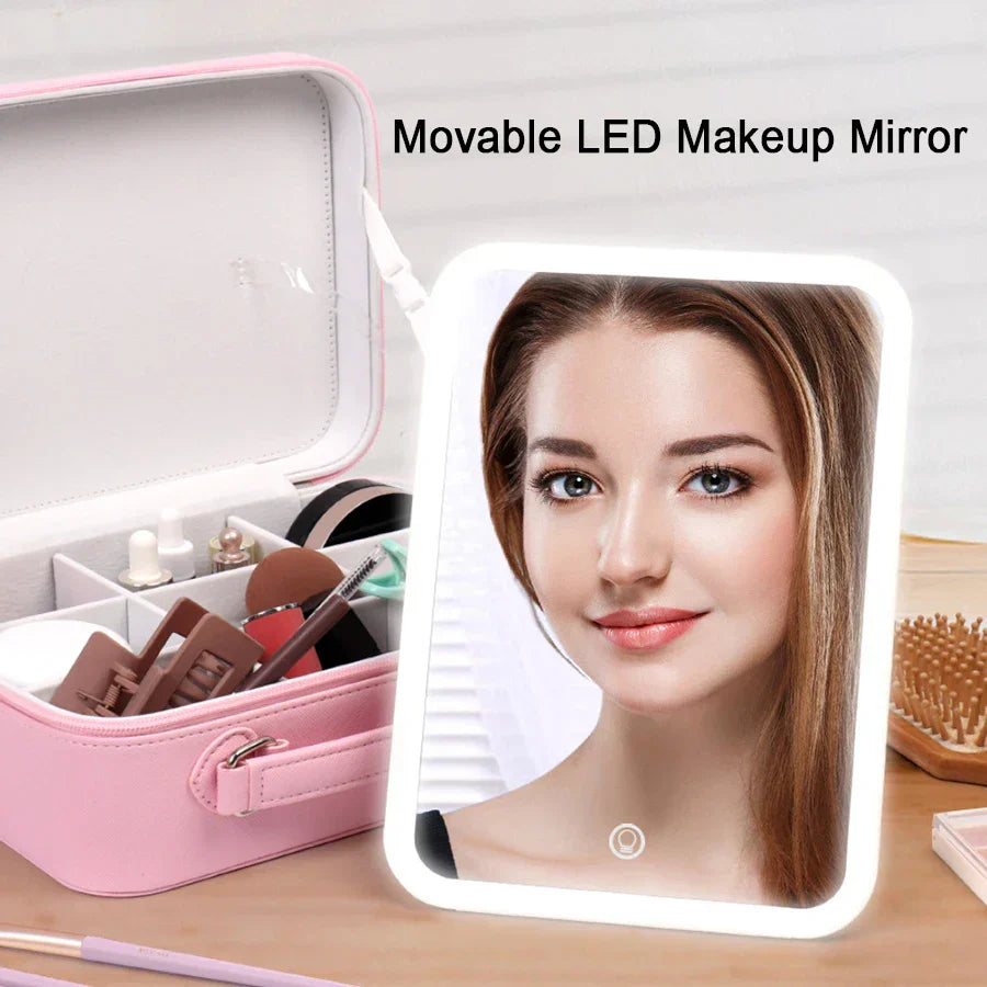 Portable LED Makeup Mirror & Travel Cosmetic Case in PU Leather