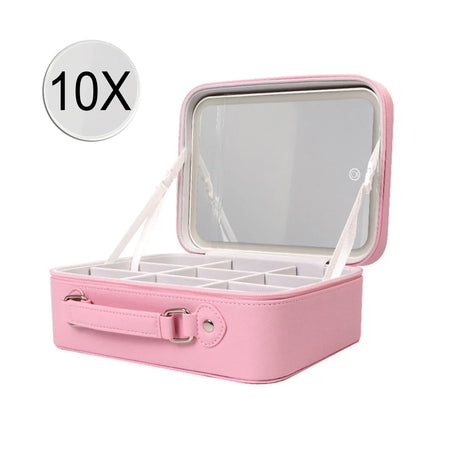 Portable LED Makeup Mirror & Travel Cosmetic Case in PU Leather