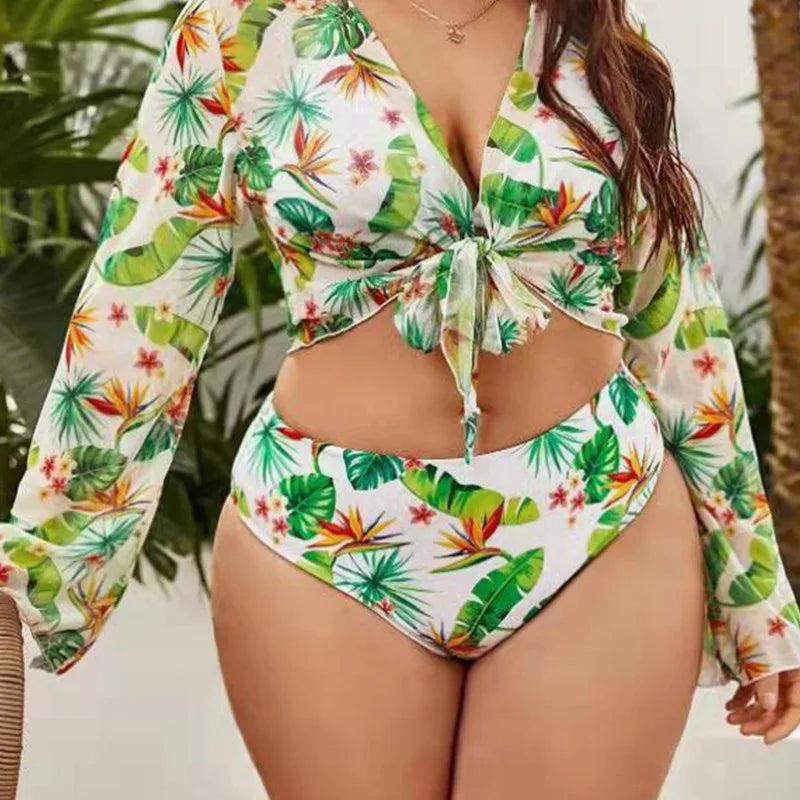 Printed Split Bikini Women Pieces Beach High Waist