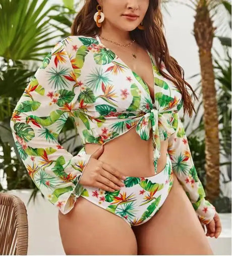 Printed Split Bikini Women Pieces Beach High Waist