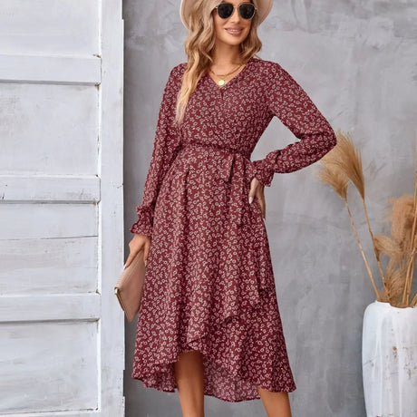 Printed Autumn And Winter Long-Sleeved Dresses Commuter Temperament