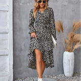 Printed Autumn And Winter Long-Sleeved Dresses Commuter Temperament