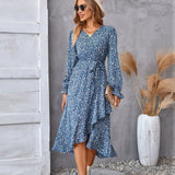 Printed Autumn And Winter Long-Sleeved Dresses Commuter Temperament