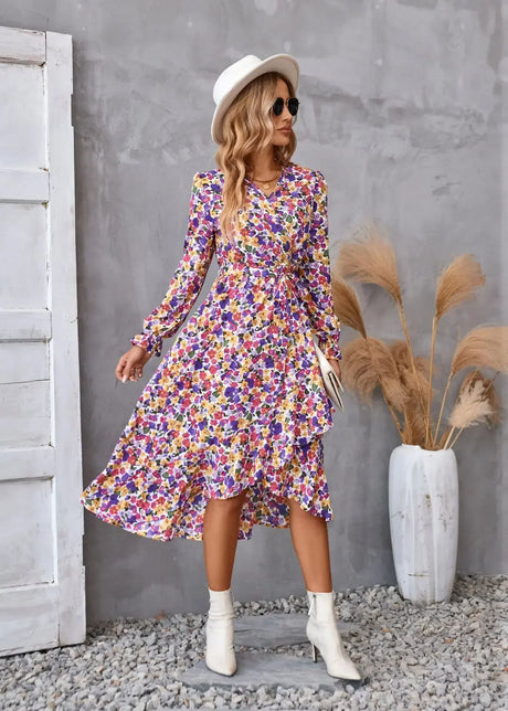 Printed Autumn And Winter Long-Sleeved Dresses Commuter Temperament