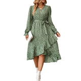 Printed Autumn And Winter Long-Sleeved Dresses Commuter Temperament