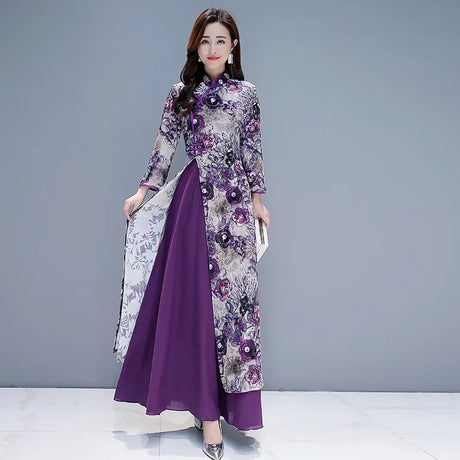 Purple Chinese Style Dress Cheongsam Women Modern Improve