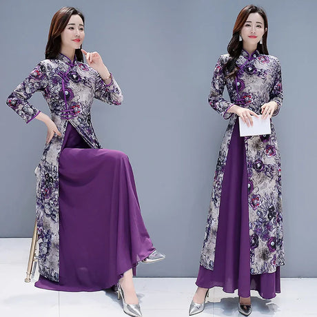 Purple Chinese Style Dress Cheongsam Women Modern Improve