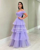 Qanz Lilac Tulle Evening Dresses Off The Shoulder