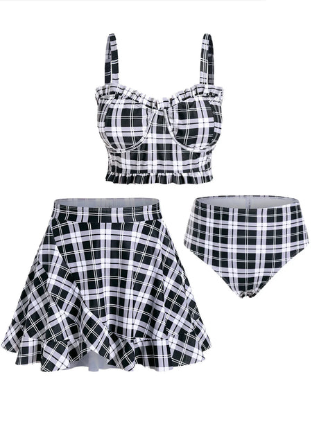 Rosegal Padded Plaid Three Piece Swimwear Women Tankini